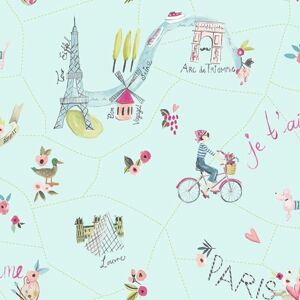 Arthouse Paris With Love Textured Glitter Shimmer Multi Duck Egg Kids Wallpaper