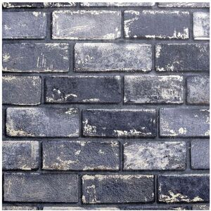 Metallic Brick Effect Navy ArtiStick Peel And Stick Wallpaper Vinyl - Arthouse