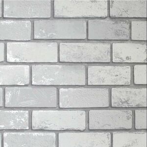 Metallic Brick Effect White ArtiStick Peel And Stick Wallpaper Vinyl - Arthouse