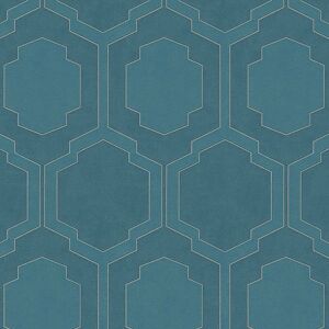 A.S. CREATIONS A.s Creation Art Deco Tiles Teal Blue Metallic Silver Wallpaper Textured Vinyl