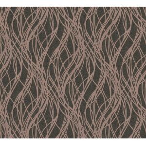 A.S. CREATIONS A.s.creations - Black Rose Gold Ribbon Stripe Wave Glitter Metallic Vinyl Wallpaper Embossed