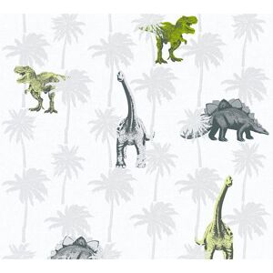 A.S. CREATIONS A.s.creations - Kids Dinosaur Wallpaper Childrens Bedroom Dinos Grey White Green Paste The Wall