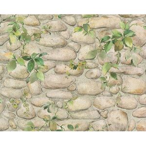 AS CREATION Leaf Floral Brick Effect Wallpaper Stone Slate Textured Embossed White Beige