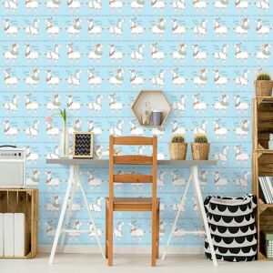 BELGRAVIA DECOR Belgravia Llama Rama Cartoon Sky Blue Childrens Bedroom Nursery Wallpaper 9730