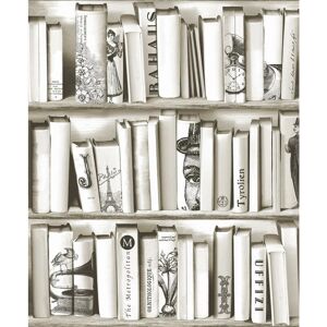 MURIVA Novelties Encyclopedia Bookshelf Wallpaper Cream Beige 572217 - Cream