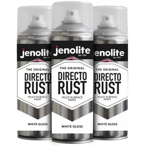 Jenolite - White - 3 x 400ml Aerosol Directorust Gloss - White - Multi Surface Spray Paint - For Use On Wood, Metal, Plastic, Ceramic & Rusted