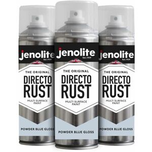 Powder Blue - 3 x 400ml Aerosol Jenolite Directorust Gloss - Powder Blue - Multi Surface Spray Paint - For Use On Wood, Metal, Plastic, Ceramic &