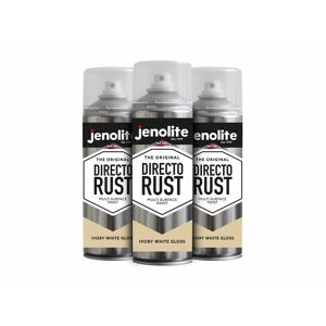 Jenolite - Ivory White - 3 x 400ml Aerosol Directorust Gloss - Ivory White - Multi Surface Spray Paint - For Use On Wood, Metal, Plastic, Ceramic &