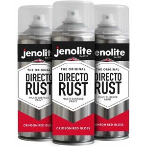 Crimson Red - 3 x 400ml Aerosol Jenolite Directorust Gloss - Crimson Red - Multi Surface Spray Paint - For Use On Wood, Metal, Plastic, Ceramic &