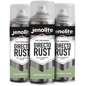 Jenolite - Sage Green - 3 x 400ml Aerosol Directorust Gloss - Sage Green - Multi Surface Spray Paint - For Use On Wood, Metal, Plastic, Ceramic &