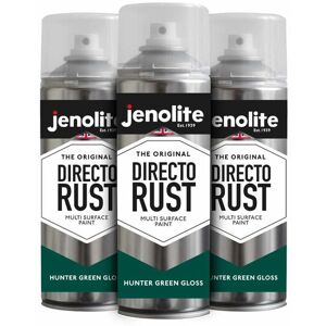 Jenolite - Hunter Green - 3 x 400ml Aerosol Directorust Gloss - Hunter Green - Multi Surface Spray Paint - For Use On Wood, Metal, Plastic, Ceramic &