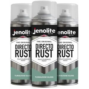 Turquoise - 3 x 400ml Aerosol Jenolite Directorust Gloss - Turquoise - Multi Surface Spray Paint - For Use On Wood, Metal, Plastic, Ceramic & Rusted