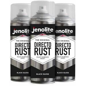 Black - 3 x 400ml Aerosol - JENOLITE Directorust Gloss - Black - Multi Surface Spray Paint - For Use On Wood, Metal, Plastic, Ceramic & Rusted