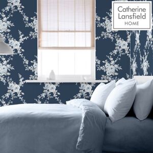 Canterbury Floral Navy Wallpaper Contemporary Floral Design - Navy - Catherine Lansfield