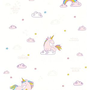 Children wallpaper wall Profhome 361581 paper wallpaper slightly textured with pattern for kids matt pink white violet yellow 5.33 m2 (57 ft2) - pink