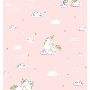 Children wallpaper wall Profhome 361582 paper wallpaper slightly textured with pattern for kids matt pink yellow blue 5.33 m2 (57 ft2) - pink