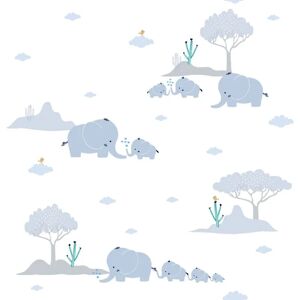 Children wallpaper wall Profhome 381281 non-woven wallpaper slightly textured with pattern for kids matt blue grey white green 5.33 m2 (57 ft2) - blue