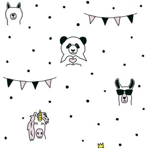 Children wallpaper wall Profhome 381381 non-woven wallpaper slightly textured with pattern for kids matt pink black white yellow 5.33 m2 (57 ft2)