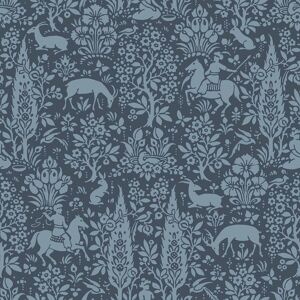 Crown Wallcoverings - Animal Print Wallpaper Woodland Rabbits Dears Flowers Floral Birds Dark Blue