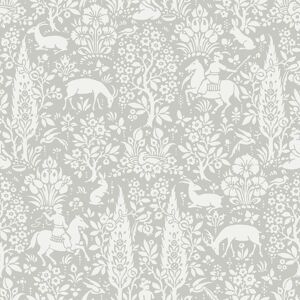 Crown Wallcoverings - Animal Print Wallpaper Woodland Rabbits Dears Flowers Floral Birds Grey