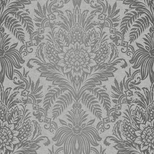 Crown Wallcoverings - Damask Wallpaper Luxury Silver Grey Metallic Shiny Floral Leaf Crown