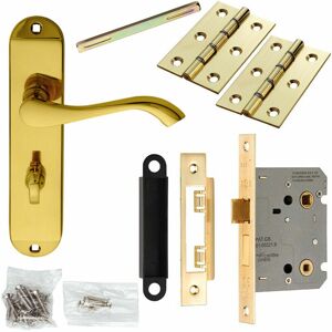 Loops - Door Handle & Bathroom Lock Pack Brass Modern Scroll Thumbturn Slim Backplate
