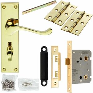 LOOPS Door Handle & Bathroom Lock Pack Brass Victorian Scroll Thumb Turn Backplate