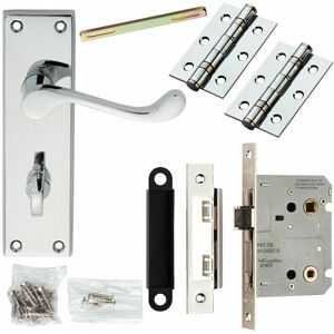 Loops - Door Handle & Bathroom Lock Pack Chrome Victorian Scroll 150 x 43mm Backplate