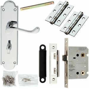 LOOPS Door Handle & Bathroom Lock Pack Chrome Victorian Scroll 205 x 49mm Backplate