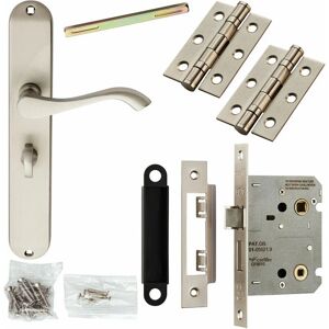 LOOPS Door Handle & Bathroom Lock Pack Satin Chrome Scroll Round Tall Slim Backplate