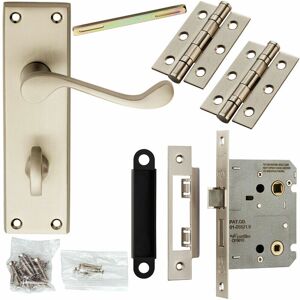 Loops - Door Handle & Bathroom Lock Pack Satin Chrome Victorian Scroll Bar Backplate
