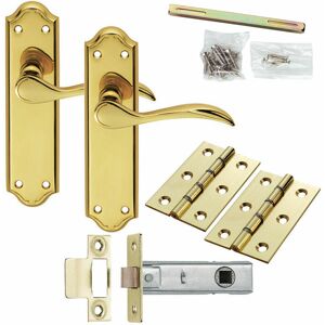 Loops - Door Handle & Latch Pack Brass Modern Scroll Curved Lever Ornate Backplate