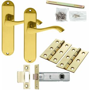 Loops - Door Handle & Latch Pack Brass Modern Scroll Curved Slim Rounded Backplate
