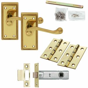 Loops - Door Handle & Latch Pack Brass Short Victorian Scroll Lever Turn Backplate