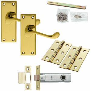 Loops - Door Handle & Latch Pack Brass Victorian Scroll Bar Curved Short Backplate