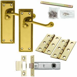 Loops - Door Handle & Latch Pack Brass Victorian Scroll Lever Turn Reeded Backplate