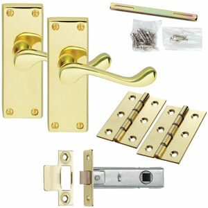 Loops - Door Handle & Latch Pack Brass Victorian Scroll Lever Turn Square Backplate