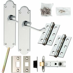 LOOPS Door Handle & Latch Pack Chrome Victorian Scroll Lever Backplate 205 x 49mm