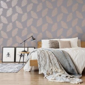 BERKFIELD HOME Dutch wallcoverings Wallpaper Fawning Feather Grey and Rose Gold