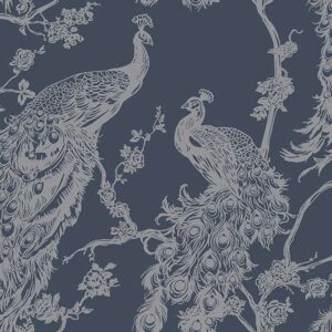 BERKFIELD HOME Dutch wallcoverings Wallpaper Peacock Navy Blue and Silver