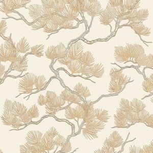 DESIGN ID Cream Gold Pine Tree Wallpaper Textured Embossed Metallic Paste The Wall Vinyl