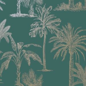 BERKFIELD HOME Dutch wallcoverings Wallpaper Tropical Trees Teal and Silver