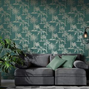 BERKFIELD HOME Dutch wallcoverings Wallpaper Tropical Trees Teal and Silver