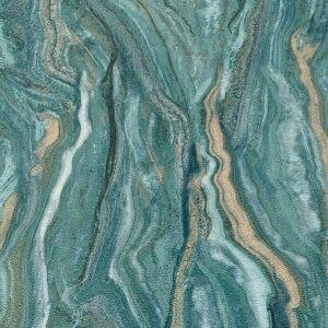 Erismann - Elle Decoration Teal And Gold Marble Effect Wallpaper Textured Vinyl