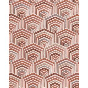 Profhome - Ethnic style wallpaper wall DE120044-DI hot embossed non-woven wallpaper embossed with geometric shapes shiny cream rose bronze silver