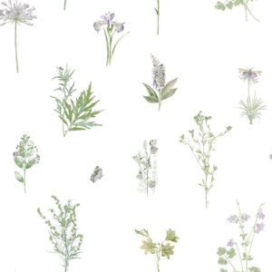 Wallpaper Evergreen Herbs and Flowers White Noordwand