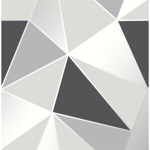 Geometric Wallpaper 3D Apex Triangle Modern Black Metallic Silver Fine Decor