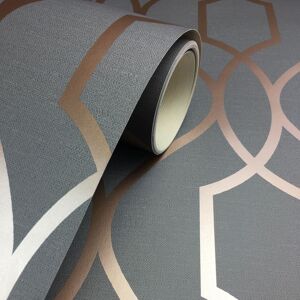 Geometric Wallpaper Metallic Shiny Copper Charcoal Apex 3D Modern Fine Decor