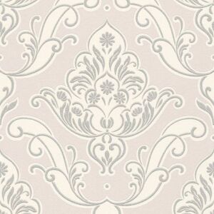 Pink Silver Damask Wallpaper Ornamental Glitter Sparkle Floral Rasch Gatsby