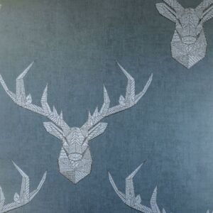 Nina Home Wallpapers - Geometric Stag Glittery Wallpaper In Blue Grey And Beige Smooth Finish